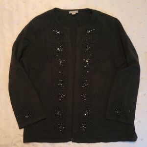 Ann Taylor Black Embellished Open-Front Cardigan